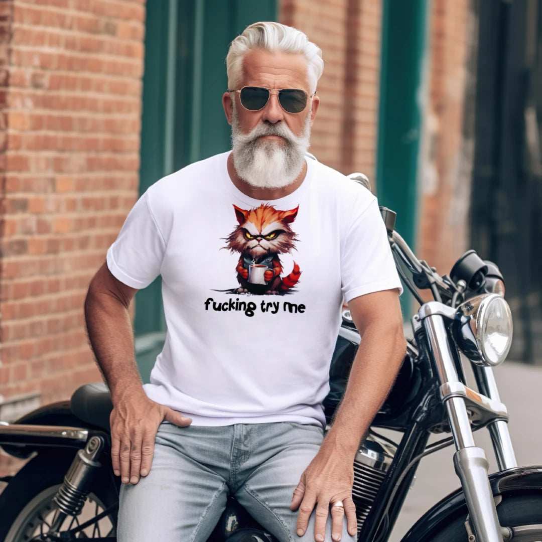 Try Me Cat Coffee Tee - Funny Sarcastic T-Shirt - Purrfect Pet Haven