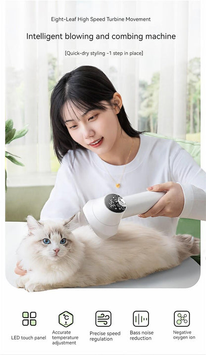 Pet Grooming Hair Dryer with Comb - Silent 2-in-1 Blow & Style