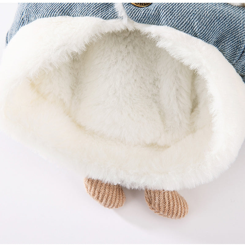 Teddy Bear Denim Vest - Dog Winter Coat with Plush Toy - Purrfect Pet Haven