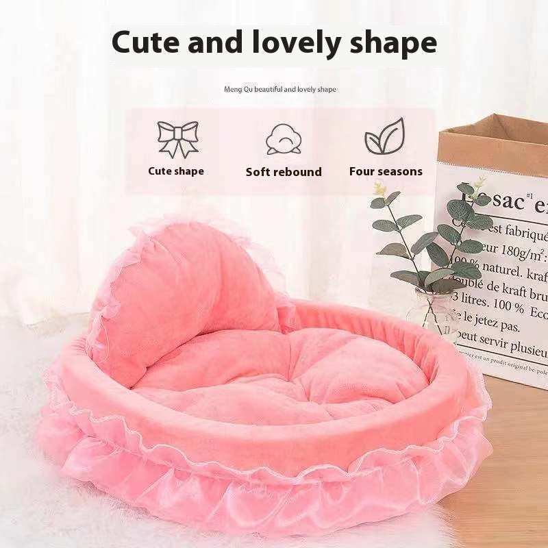 Dream Princess Lace Trim Pet Bed with Bolster Backrest - Purrfect Pet Haven
