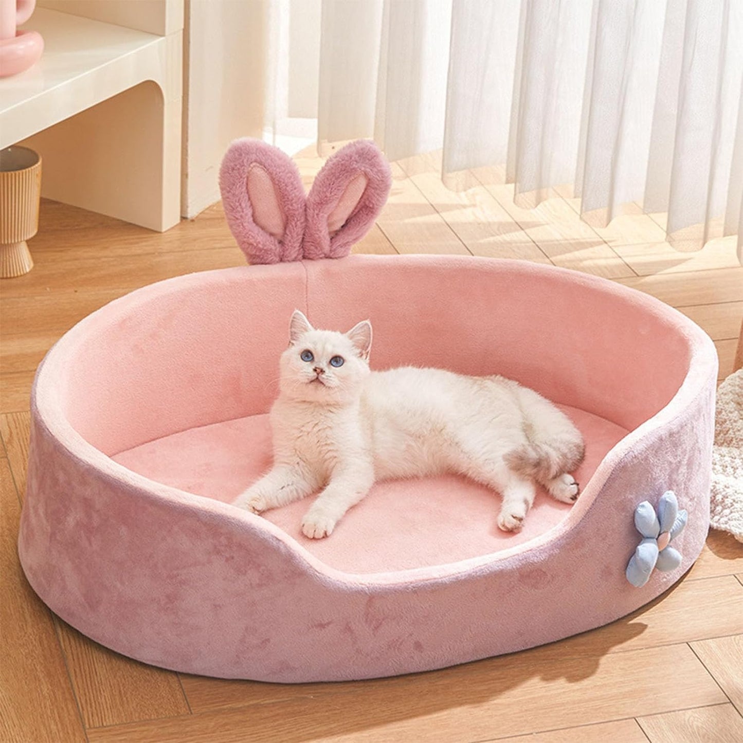 Pink Princess Pet Bed - Rabbit Ear Calming Cushion - Purrfect Pet Haven