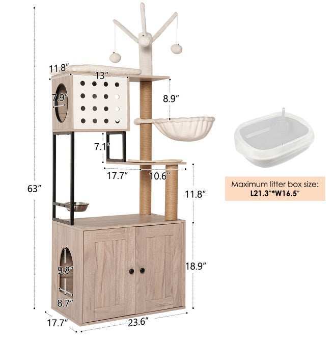 Cat Tree With Litter Box Enclosure - Modern 3-in-1 Cat Condo With Scratching Posts - Purrfect Pet Haven