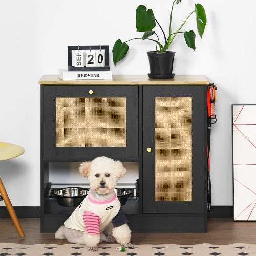 Elevated Dog Bowl Stand - 2 Bowls with Storage Cabinet - Purrfect Pet Haven