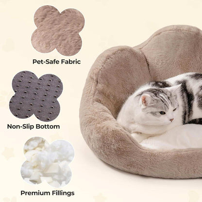 Cozy Khaki Flower Pet Bed - Washable - Purrfect Pet Haven