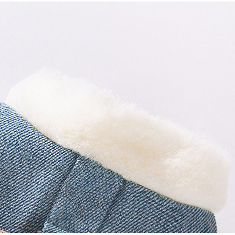 Teddy Bear Denim Vest - Dog Winter Coat with Plush Toy - Purrfect Pet Haven