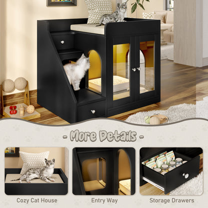 Cat Litter Box Enclosure - Light And Two Storage Drawers