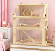 Hamster Cage 3 Tier Wooden - Deep Base Toys Wheel Included