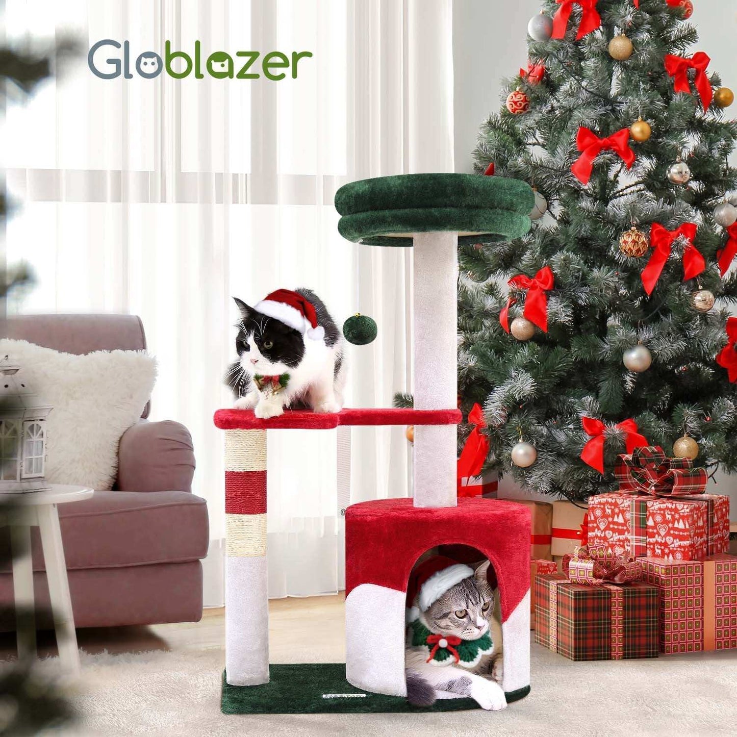 33 Inch Christmas Style Cat Climbing Frame - Festive Holiday Cat Tree Tower - Purrfect Pet Haven
