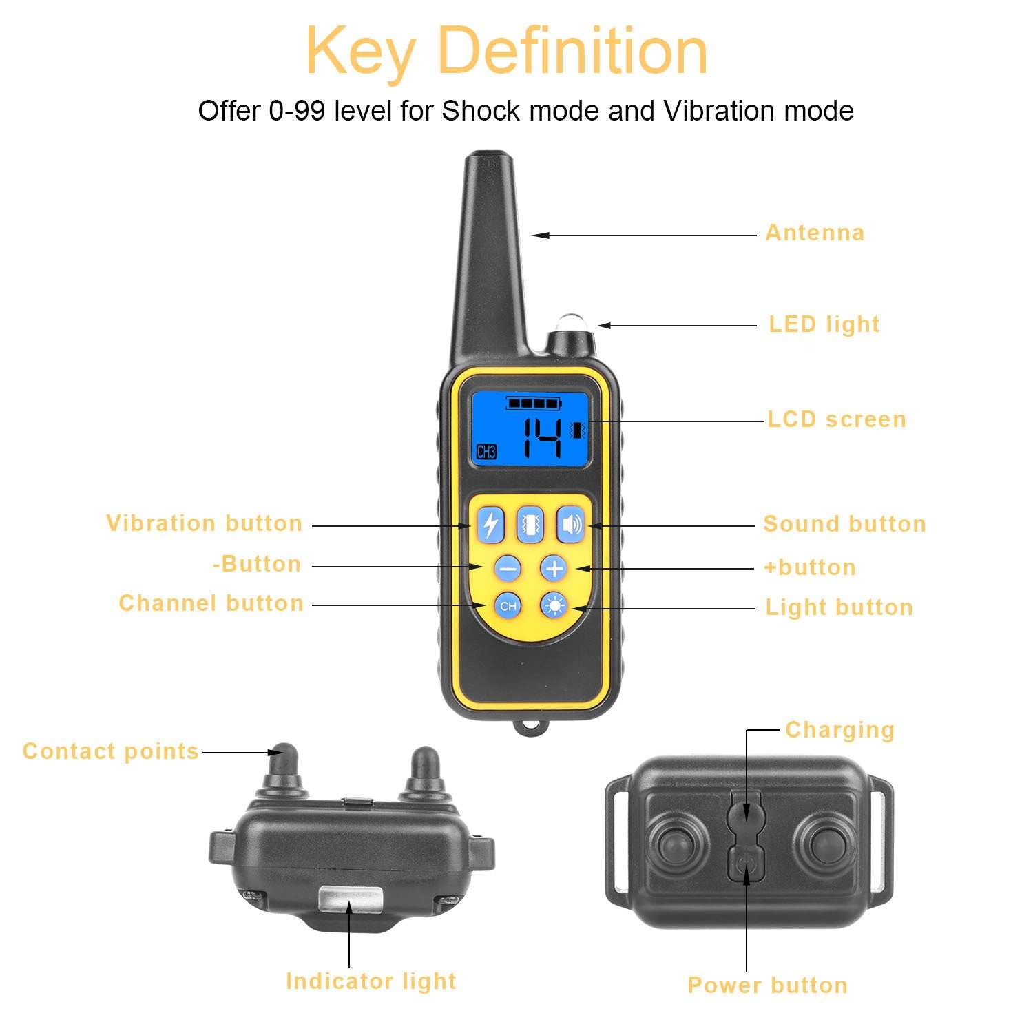 Dog Training Collar With Remote IP67 Waterproof Pet Trainer 300mAh Rechargeable 875 Yard Remote Control 4 Modes Adjustable Level - Purrfect Pet Haven