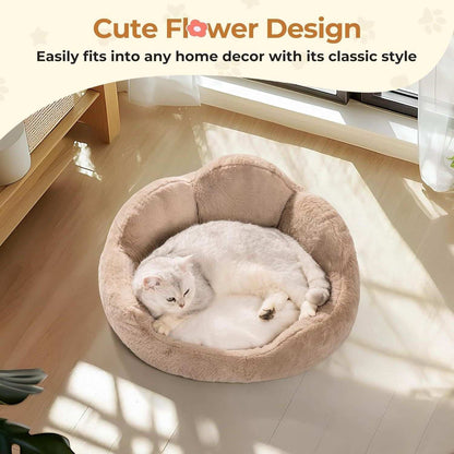 Cozy Khaki Flower Pet Bed - Washable - Purrfect Pet Haven