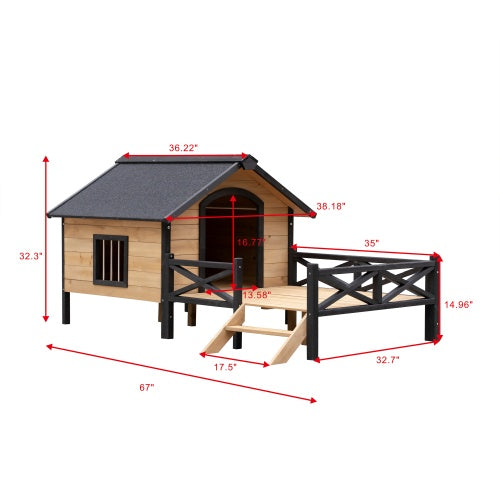 Large Wooden Dog House - Outdoor Cabin with Porch - Purrfect Pet Haven