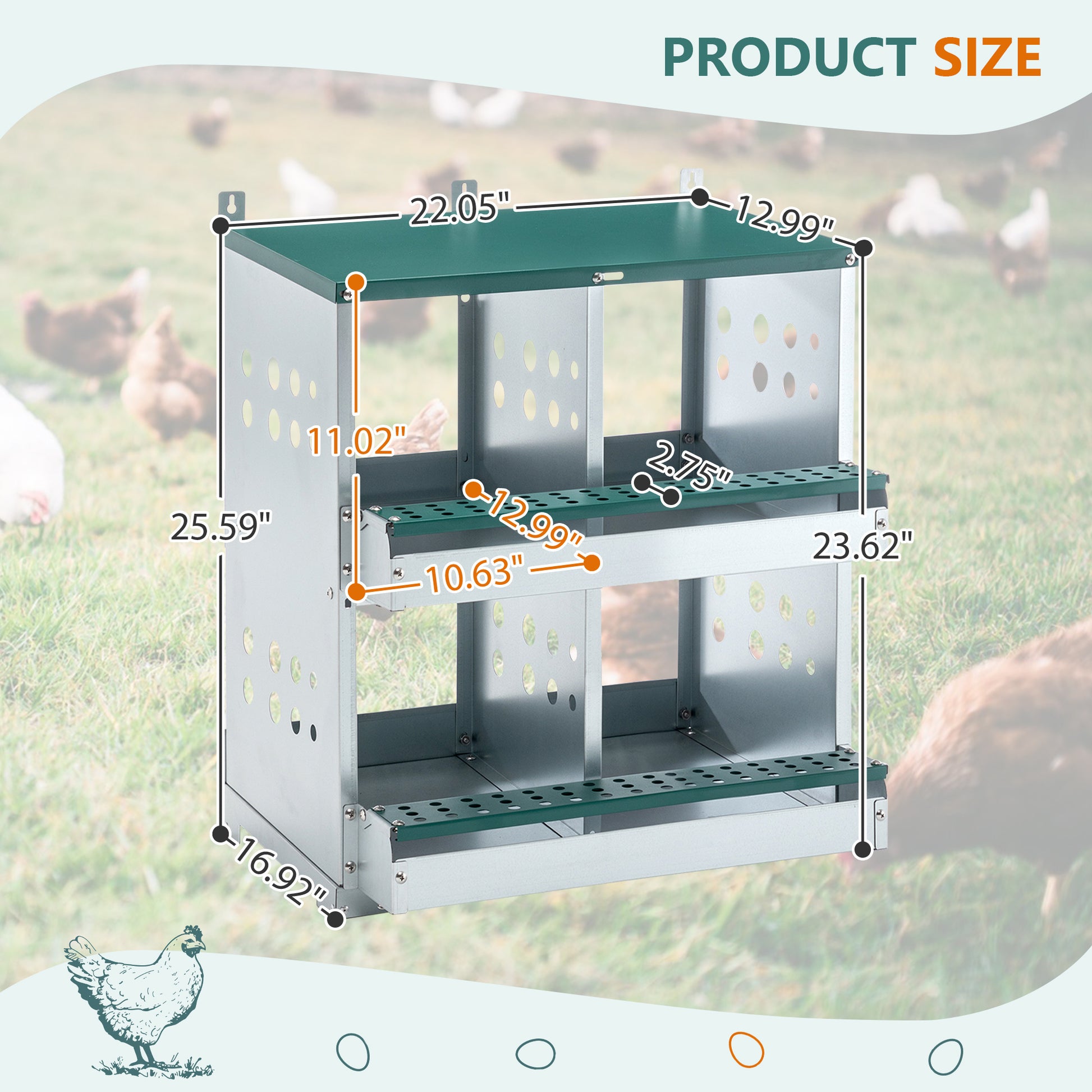 4-Compartment Metal Chicken Nesting Box - Wall Mount - Purrfect Pet Haven