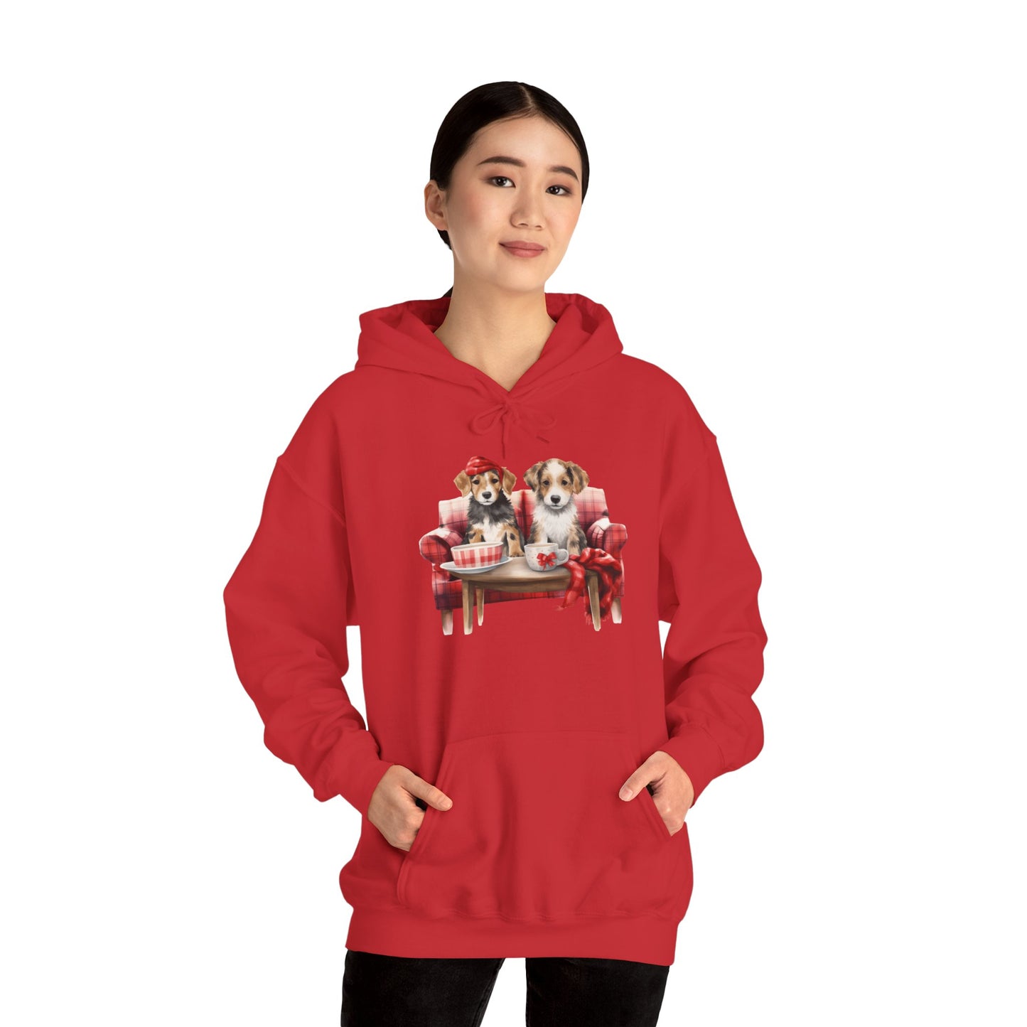 Christmas Hoodie - Festive Puppies on Sofa Design - Purrfect Pet Haven