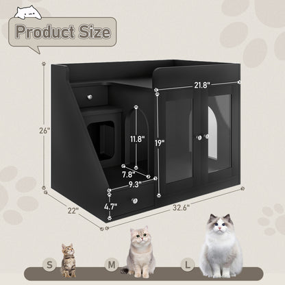 Cat Litter Box Enclosure - Light And Two Storage Drawers