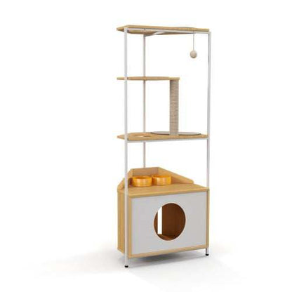 Cat Apartment With Feeding Station And Climbing Platform, Pet Furniture For Indoor Cats - Purrfect Pet Haven
