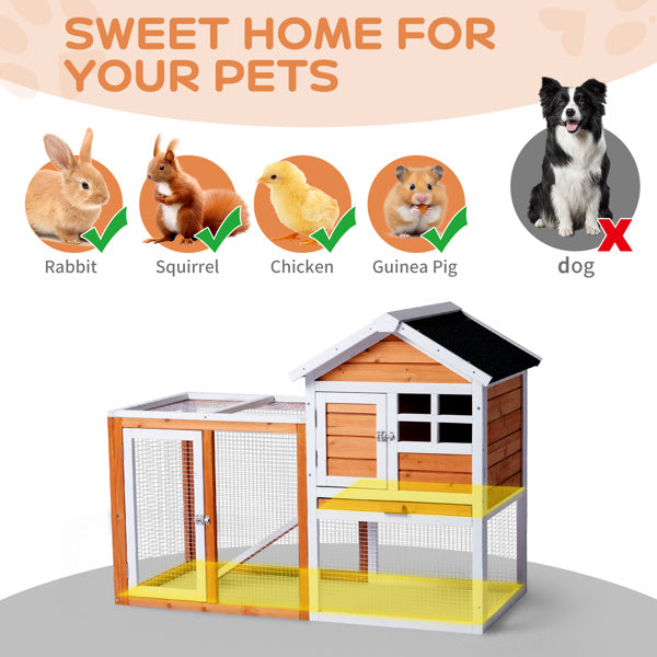 Wooden Rabbit Hutch with Run - Fir Wood with Ladder - Purrfect Pet Haven