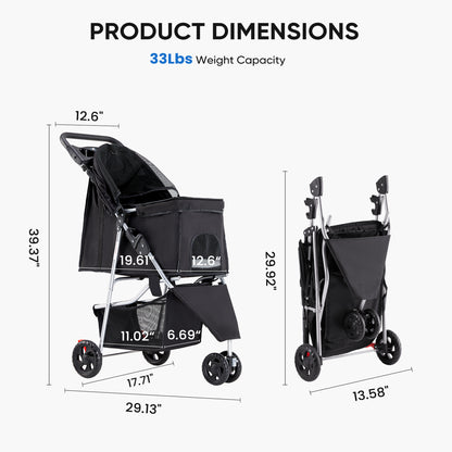 Pet Stroller - Foldable for Small Dogs & Cats - Purrfect Pet Haven