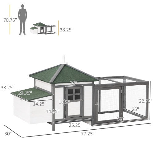 Wooden Chicken Coop - 77" with Nesting Boxes & Run - Purrfect Pet Haven