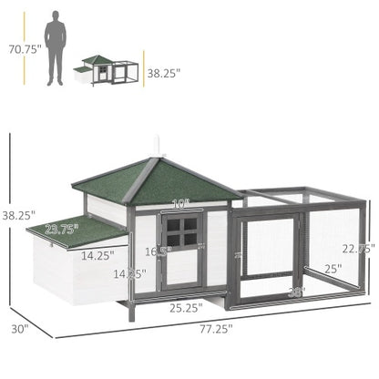 Wooden Chicken Coop - 77" with Nesting Boxes & Run - Purrfect Pet Haven