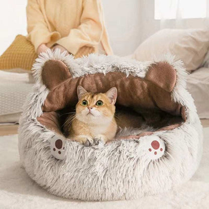 Winter Plush Cat Bed - Round Warm Nest - Purrfect Pet Haven