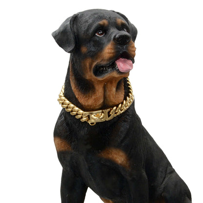 Stainless Steel Cuban Chain Lock Buckle Gold Silver Black Pet Dog Collar - Purrfect Pet Haven