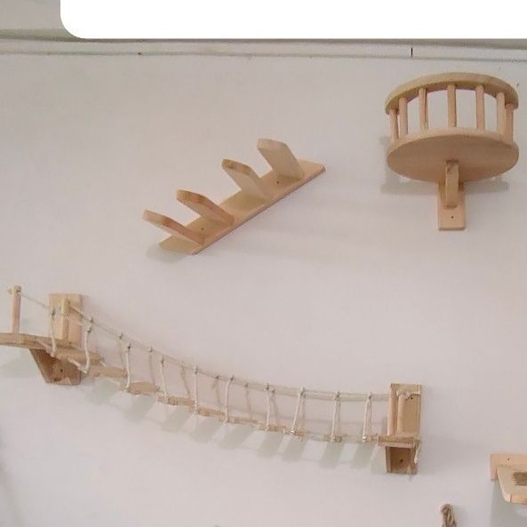 Wall-Mounted Cat Suspension Bridge - Solid Pine Wood Climbing Furniture - Purrfect Pet Haven