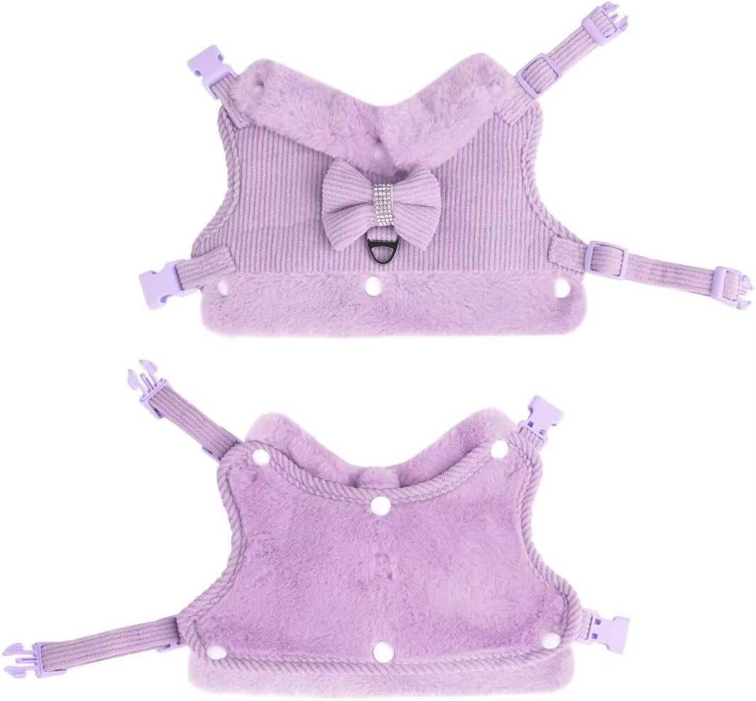 Warm Fur Collar Soft Padded Small Girl Pet Harness and Leash Set with Bow Tie - Purrfect Pet Haven