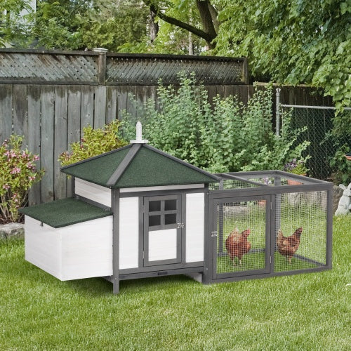 Wooden Chicken Coop - 77" with Nesting Boxes & Run - Purrfect Pet Haven