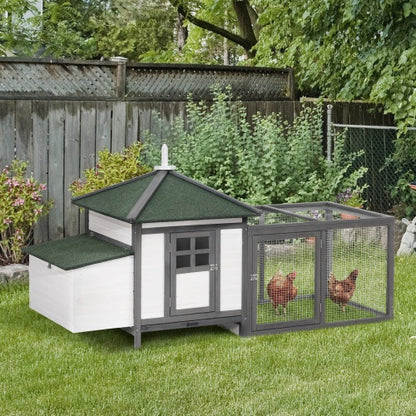 Wooden Chicken Coop - 77" with Nesting Boxes & Run - Purrfect Pet Haven