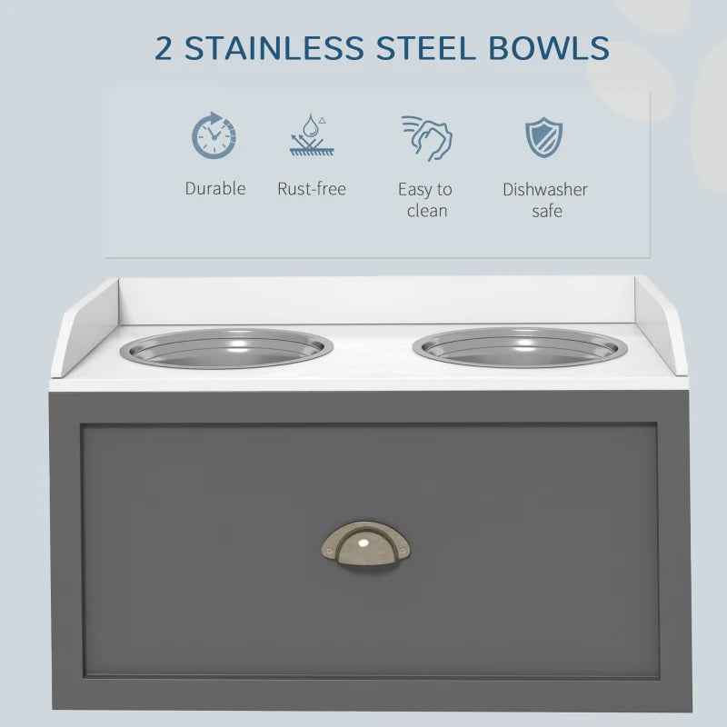 Elevated Dog Bowls - Pet Feeding Station With Storage
