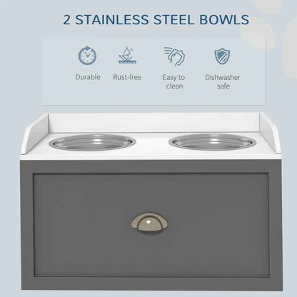 Elevated Dog Bowls - Pet Feeding Station With Storage