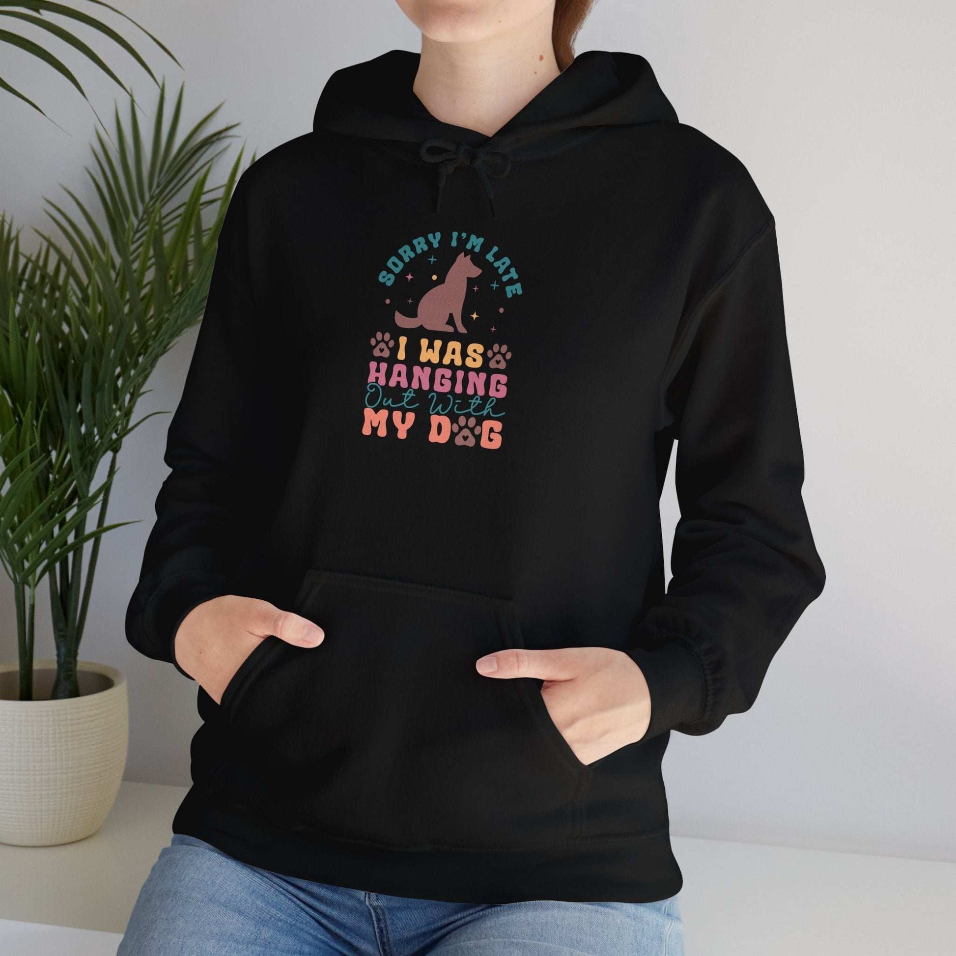 Funny Dog Lover Sweatshirt - "Sorry I'm Late, I Was Hanging Out With My Dog" - Unisex Heavy Blend™ Hoodie - Purrfect Pet Haven