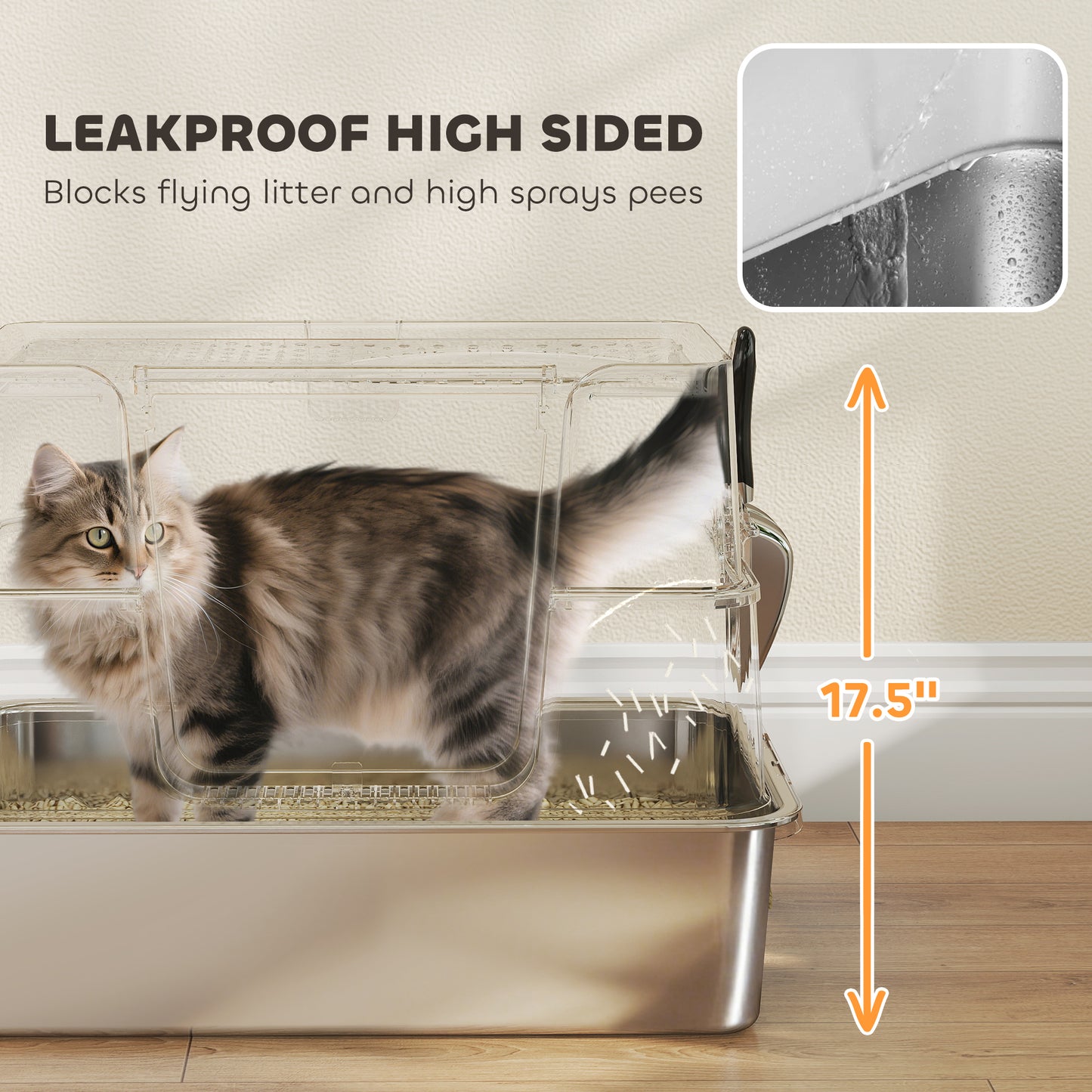 Cat Litter Box - XL Stainless Steel Enclosed with Scoop - Purrfect Pet Haven