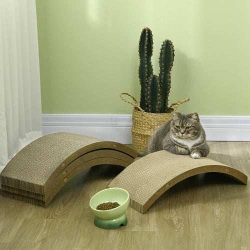 PawHut Cat Scratching Board, 4 Pack Cat Scratcher For Indoor Cats, Reversible Cat Scratching Post Replacement For Cat Wheel, Brown - Purrfect Pet Haven