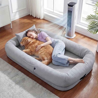 Cooling Human Dog Bed For Adults & Pets, Breathable Washable Floor Lounger, 72 In X 41 In X 12 In, Glacier Grey, Perfect For Summer Relaxation