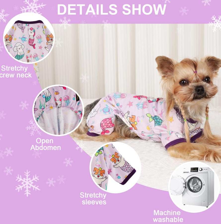 Dog Pajamas Pjs Spring Summer Dog Clothes For Small Dogs Girl Boy, Soft Stretchy Tiny Chihuahua Yorkie Puppy Clothes Doggie Onesies Cat Pet Jammies Outfit, Mermaids - Purrfect Pet Haven