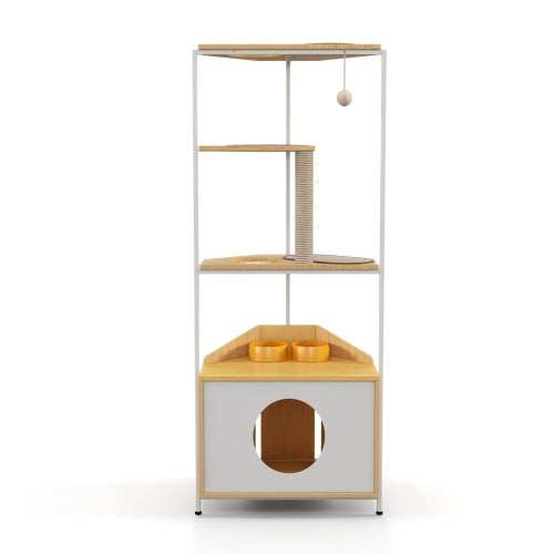 Cat Apartment With Feeding Station And Climbing Platform, Pet Furniture For Indoor Cats - Purrfect Pet Haven