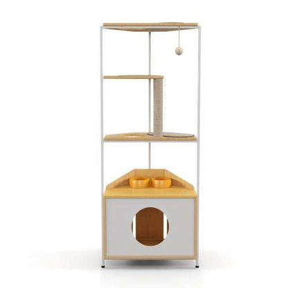 Cat Apartment With Feeding Station And Climbing Platform, Pet Furniture For Indoor Cats - Purrfect Pet Haven