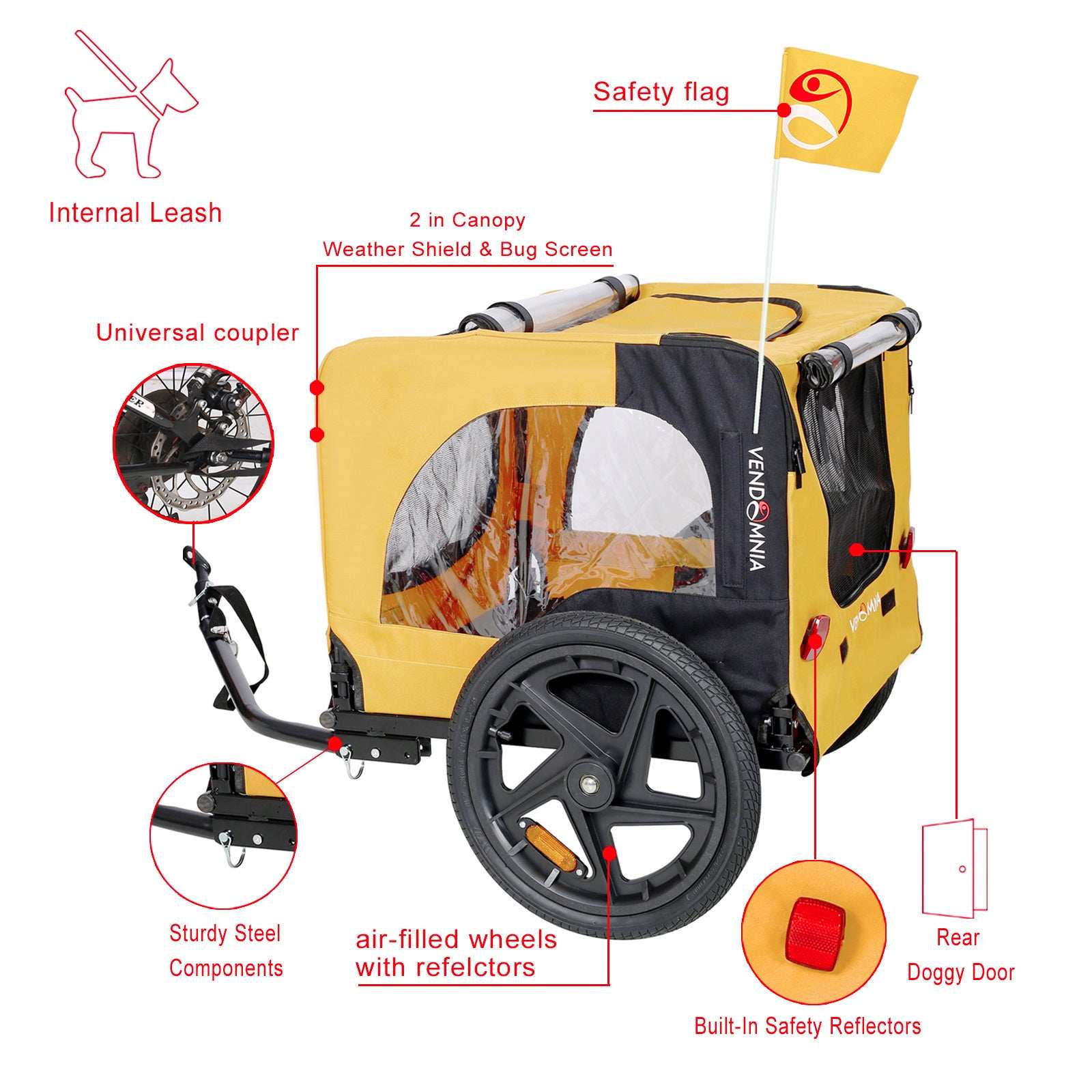 Yellow Outdoor Heavy Duty Foldable Practical Pet Stroller Dog Carrier With Bicycle Tow - Purrfect Pet Haven
