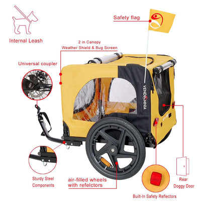 Yellow Outdoor Heavy Duty Foldable Practical Pet Stroller Dog Carrier With Bicycle Tow - Purrfect Pet Haven
