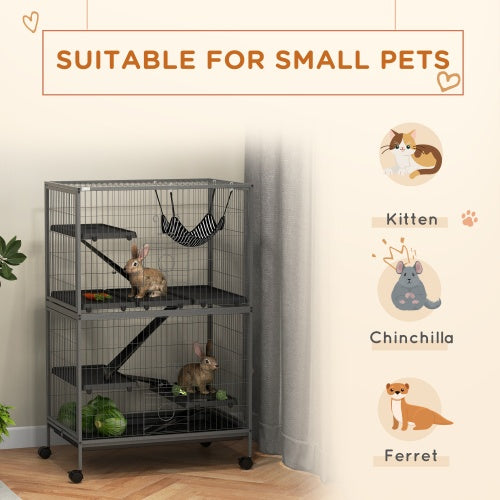 5-Tier Ferret Cage - 50" Tall with Rolling Wheels - Purrfect Pet Haven