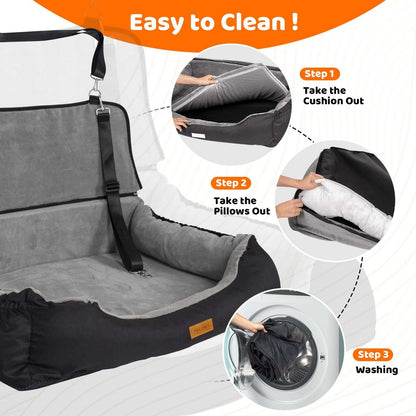 Coral Fleece Dog Booster Seat, Pet Travel Bed With Storage And Clip-on Leash, For Large Dogs 70 Lbs Or 2 Medium,Small Dogs - Purrfect Pet Haven