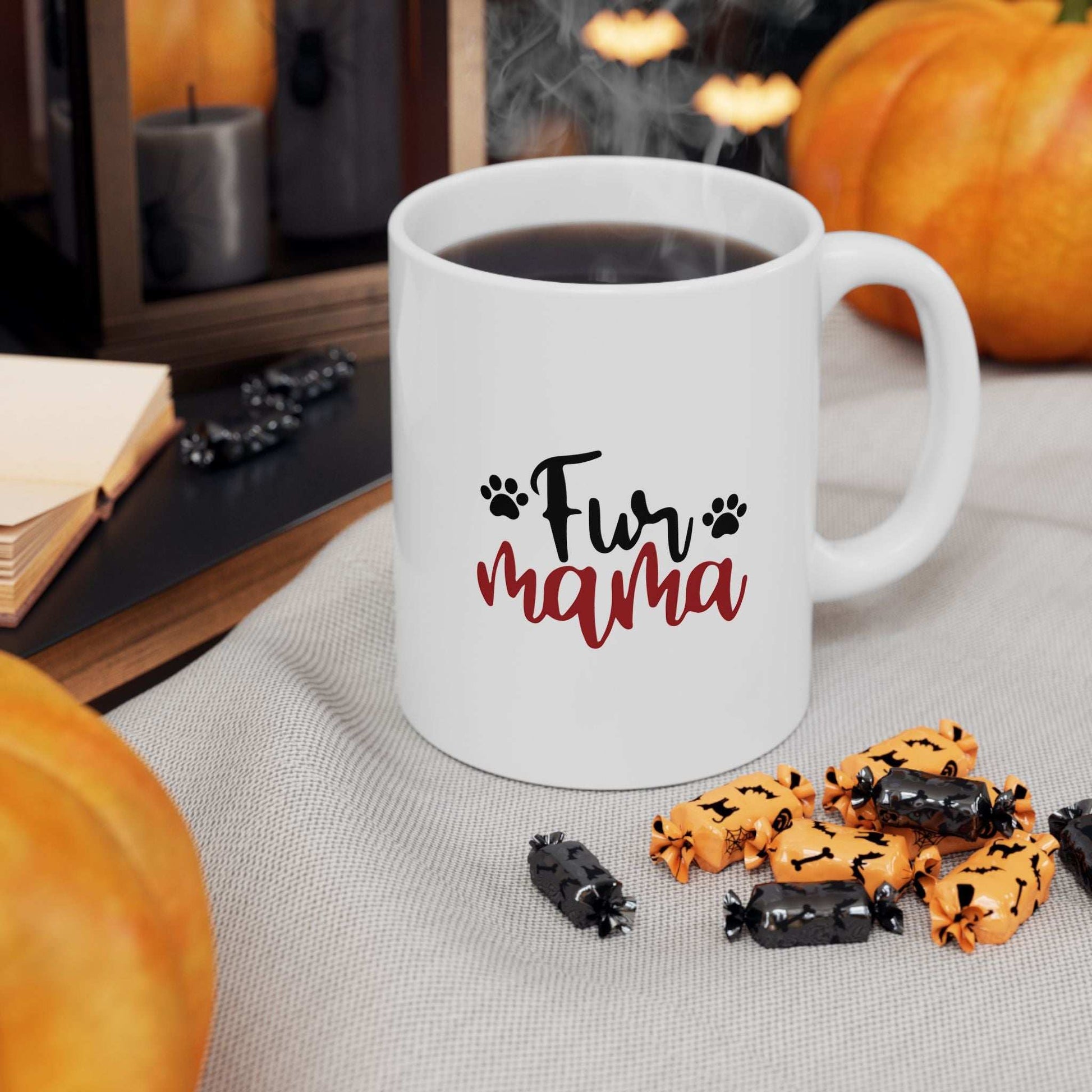 Fur Mama Ceramic Mug - 11oz & 15oz with Heart and Paw Print Design - Purrfect Pet Haven