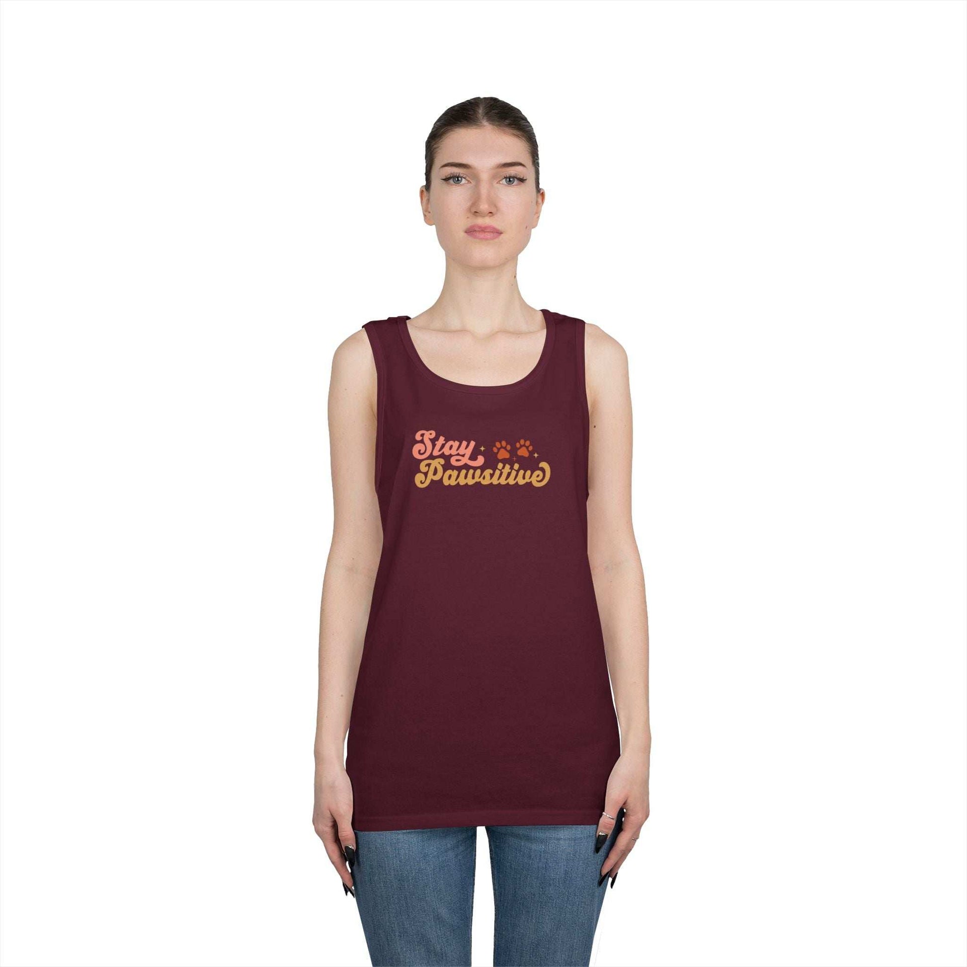 Cute Pet Lover Tank Top, Stay Pawsitive Tank, Funny Dog Lover Shirt - Purrfect Pet Haven