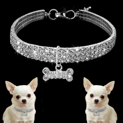 Crystal Bling Rhinestone Dog Collar for Small Medium Dogs Cats - Purrfect Pet Haven