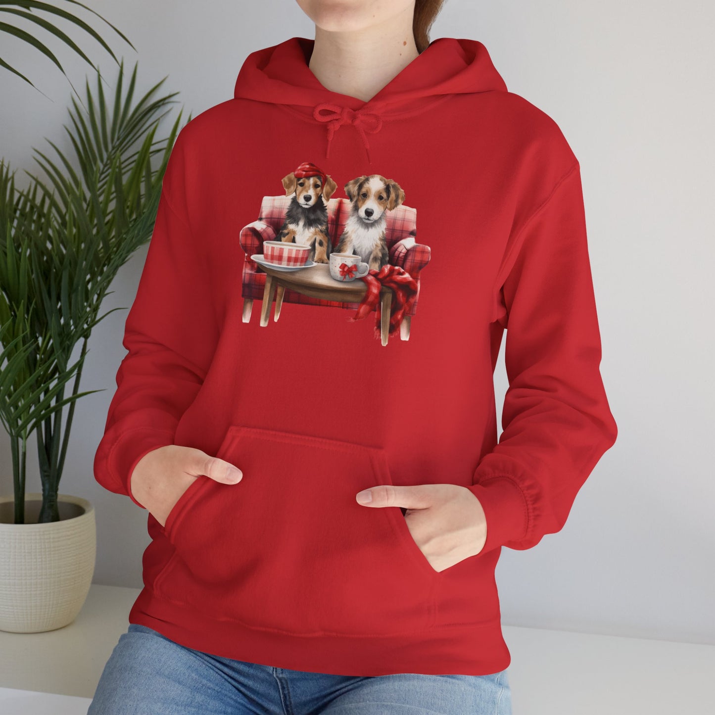 Christmas Hoodie - Festive Puppies on Sofa Design - Purrfect Pet Haven