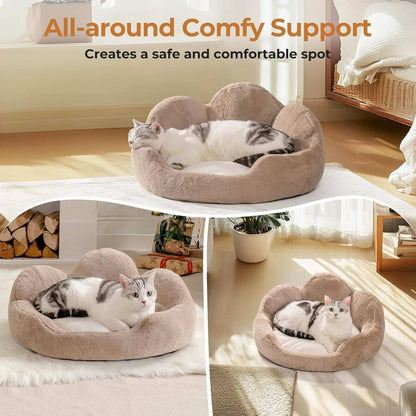 Cozy Khaki Flower Pet Bed - Washable - Purrfect Pet Haven