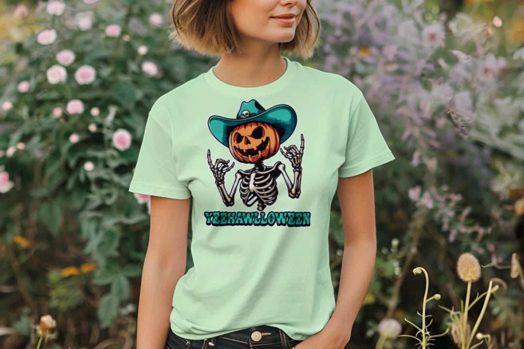 Yeehalloween Spooky Pumpkin Skeleton T-Shirt - Halloween Fun - Purrfect Pet Haven