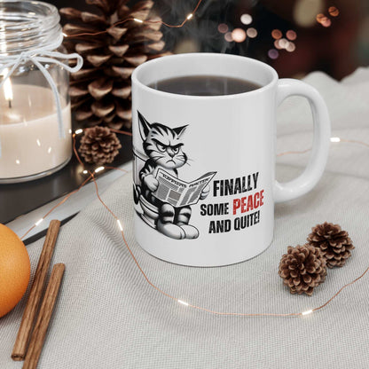 Funny Cat Ceramic Mug – "Finally Some Peace and Quiet!" – Perfect Gift for Cat Lovers - Purrfect Pet Haven