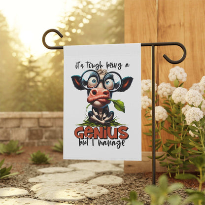 Funny Cow Garden Banner - "It's Tough Being a Genius But I Manage" | Purrfect Pet Haven